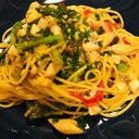 太刀魚と菜の花とぶなクイーンのスパゲティ